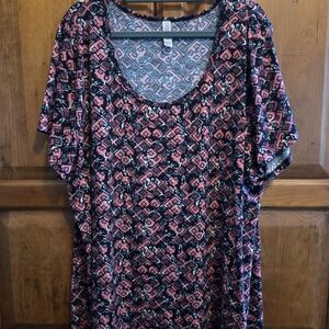 LuLaRoe Pink and Black Geometric Short Sleeve Top
